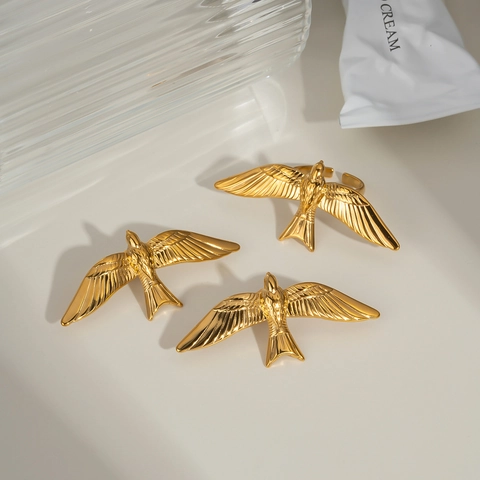 Vintage Schwalbe Vogel Ring Und Ohrstecker Edelstahl Verstellbar Offener Ring Schmuck Für Damen