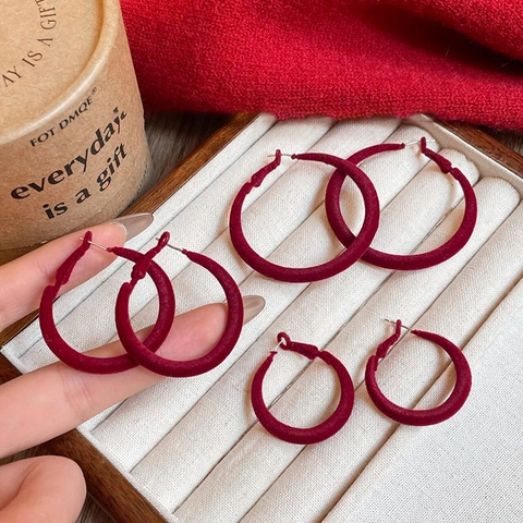 Vintage Flocked Velvet Hoop Earrings With 925 Sterling Silver Earring Post Retro Geometric Round Jewelry For Women