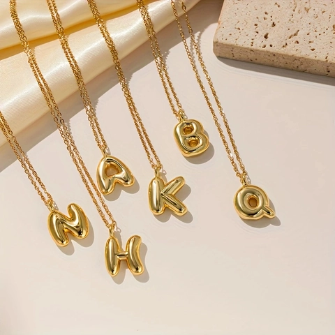 Fashion Stainless Steel Balloon Bubble 26 English Letters Initial Pendant Necklace Gold Electroplated Jewelry For Unisex Daily Wear