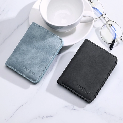 Mini Portafoglio Uomo Donna Pelle PU Porta Carte Ultra Sottile Bifold Verticale Business Multi Slot Organizzatore Patente