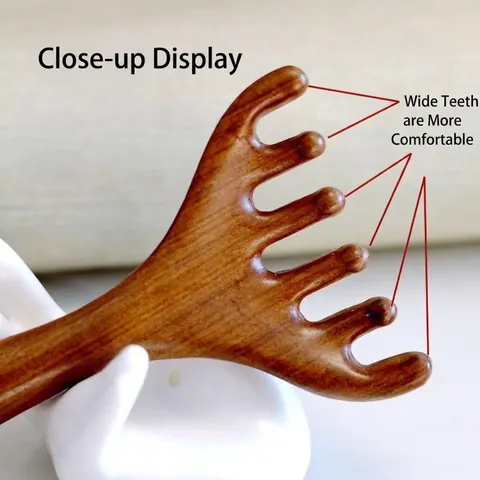 Holz Massage Kamm Fünf-Finger Kopfhaut Gua Sha Werkzeug Sandelholz Meridian Schaben Stressabbau Körperentspannung