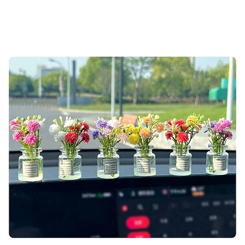 Mini Flor Artificial Botella De Vidrio Luminosa Decoración Salpicadero Coche Adorno Escritorio Home Decor Good Luck