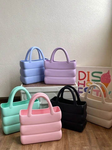 EVA Handbag Waterproof Wave Pattern Puffer Bread Shape Minimalist Solid Color Tote For Women