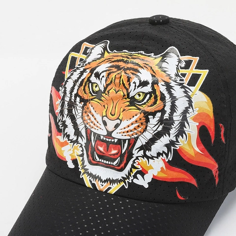 Tiger Head Print Perforated Mesh Baseball Cap Quick Dry Breathable Sun Hat For Outdoor Sports Men Women