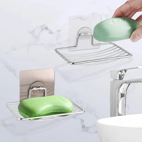Porte Savon Mural En Acier Inoxydable Auto Adhésif Plateau Égouttoir Rangement Douche Salle De Bain
