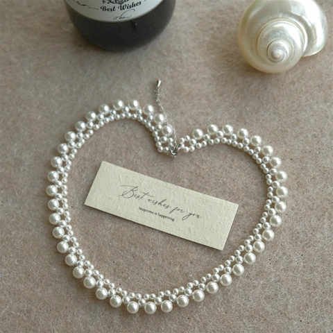 Collana Di Künstliche Perle Intrecciate Doppio Strato Acciaio Inossidabile Vintage Elegante Catena Clavicola Per Donne