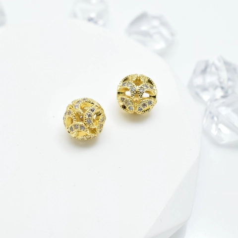 Perle Distanziatrici Rotonde Cave In Rame Placcato Oro Zircone Micro Pavé Ortensia Perle Sciolte Per Creazione Gioielli DIY