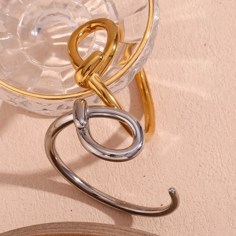 Bracciale Aperto Nodo Acciaio Inossidabile 316L Placcato Oro 18K Filo Intrecciato Goccia Cava Lucido Gioielli Minimalisti