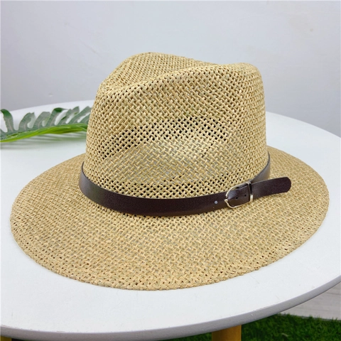 Sommer Strohhut Fedora Panama Stil Atmungsaktivem Sonnenschutz Strand Jazz Kappe Mit Lederschnalle Für Damen Und Herren