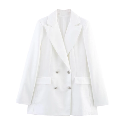 Dames Elegant Effen Wit Double Breasted Blazer En Rechte Broek Pak Professionele Zakelijke Kantoor Outfit