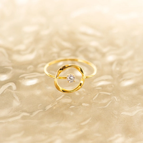 925 Sterling Silver Adjustable Ring Gold Plated Zircon Irregular Circle Minimalist Light Luxury Jewelry For Women