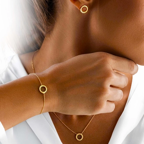 Stainless Steel Necklace Bracelet Stud Earrings Women Retro Textured Geometric Circle Heart Hypoallergenic Minimalist Jewelry