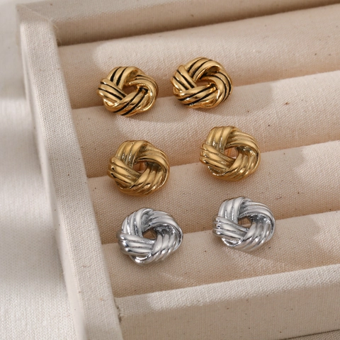 Knot Stud Earrings 316 Stainless Steel Geometric Twist Woven Gold Plated Minimalist Fashion Jewelry For Women