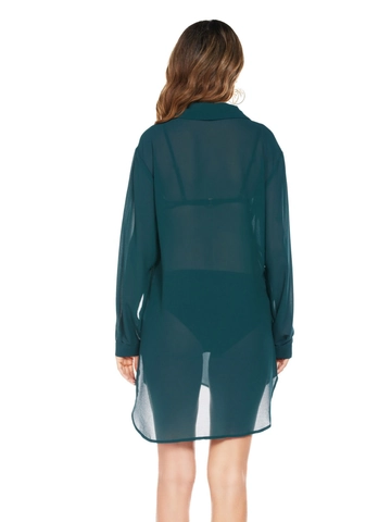 Dames Chiffon Strand Cover Up Transparant Shirt Met Lange Mouwen Zijsplit Zomer Zonbescherming Badpak Overkleding
