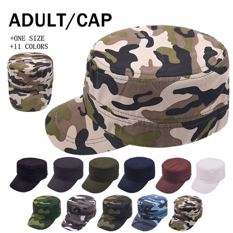 Cotton Cadet Army Cap Flat Top Adjustable Sun Hat Outdoor Military Style For Men Women