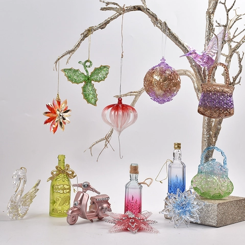 Ornamenti Appesi Di Natale Acrilico Glitter Fiocco Di Neve Stella Renna Per Decorazione Di Albero Finestra Iridescente Colorato