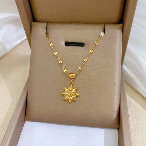 Girasole Girandola Collana Con Pendente Rotante Acciaio Al Titanio Placcato Oro Minimalista Elegante Gioielli Donne Regalo