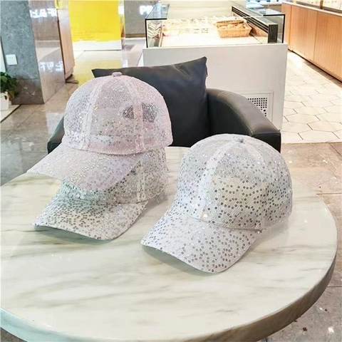 Sparkling Sequin Baseball Cap For Women Breathable Mesh Sun Hat Summer Shinny Bling Adjustable Party Snapback Hat