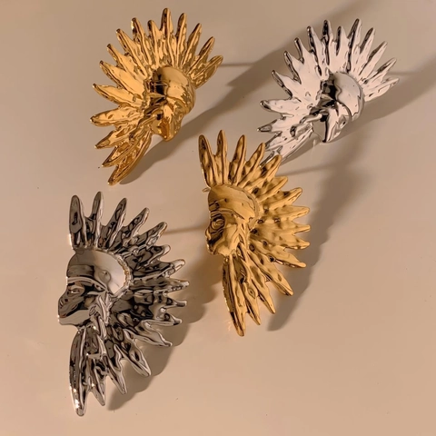 Stainless Steel Stud Earrings Indian Chief Head Tribal Warrior Feather Headdress Bohemian Jewelry Waterproof Hypoallergenic Women
