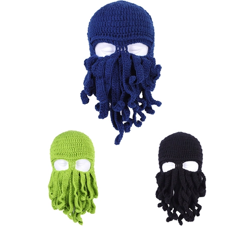 Handgemachte Häkelkrake Balaclava Hut Gestrickte Cthulhu Bart Maske Warm Lustig Neuheit Winter Kopfbedeckung Für Herren Damen