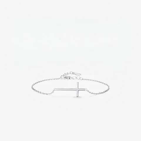 Minimalistisches Armband Aus 925er Sterlingsilber Mit Kreuz Für Damen Poliertes Horizontales Schlichtes Verstellbares Stück