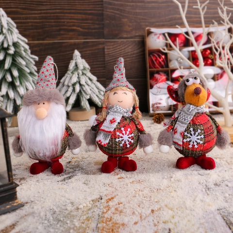 Ornamenti Appesi Di Natale Peluche Babbo Natale Renna Ragazza Bambole Tessuto Scozzese Pelliccia Sintetica Per Albero