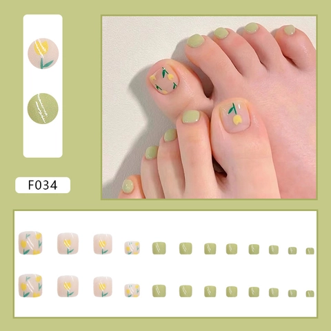 24 Piezas Uñas Postizas para Pies con Pegamento para Mujer Brillante Estampado Floral Leopardo Cubierta Completa Manicura de Pies