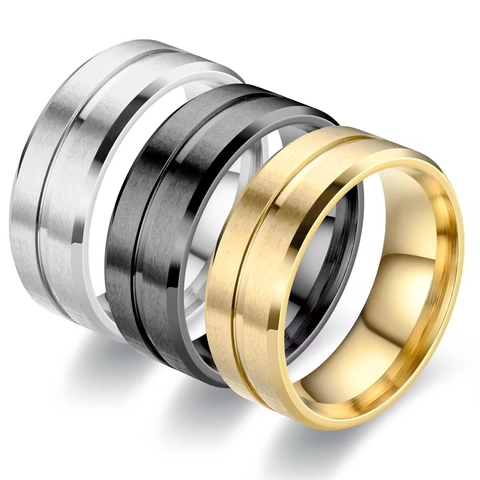 Minimalist Band Ring Titanium Stainless Steel Brushed Center Groove Fashion Simple Jewelry For Men Women