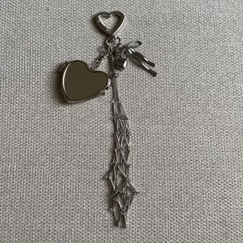 Stainless Steel Net Pocket Lip Gloss Holder Bag Pendant Keychain With Portable Makeup Mirror Tassel Star Heart Accessories For Women