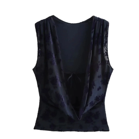 Damen Ärmelloses Oberteil Mit V-Ausschnitt Und Langer Rock Beflocktes Netz Blumendruck Elegante Streetwear Mode