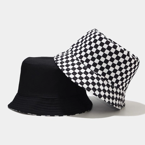 Omkeerbare Vissershoed Schaakbord Polyester Zonbescherming Outdoor Mode Dames