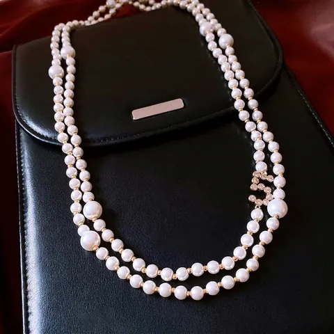 French Vintage Long Necklace Glass Artificial Pearl Copper Zircon Layered Beaded Sweater Chain Retro Court Style For Women