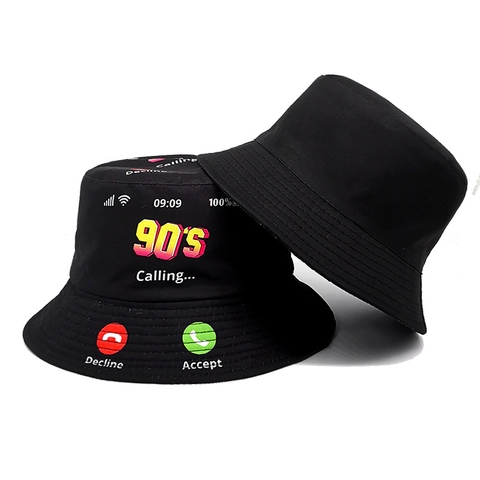 Bucket Hat Polyester Retro Nineties Calling Phone Interface Print Sonnenschutz Outdoor Casual Unisex