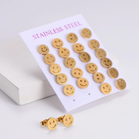 Minimalist Smiley Face Emoji Stud Earrings 18K Gold Plated 316L Stainless Steel Round Jewelry For Women