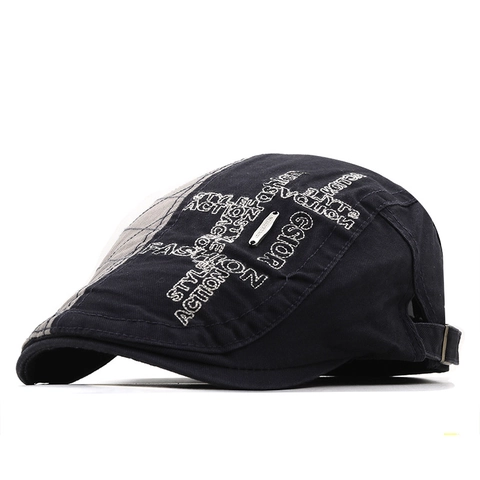 Retro Katoenen Flat Cap Ivy Baret Met Letterborduring Verstelbare Gesp Casual Zonnescherm Streetwear Voor Heren Dames