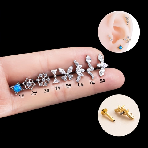 G23 Titane Labret Stud Filetage Interne Cartilage Piercing Boucles Oreilles Zircon Papillon Serpent Chauve-Souris Bijoux