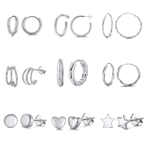Orecchini a Bottone in Argento Sterling 925 per Donna Stile Coreano Minimalista Cuore Stella Luna Strass Orecchini a Cerchio Gioielli Regalo