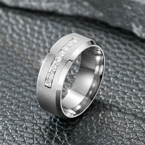 Titanium Steel Zirconia Ring For Men Women Unisex Brushed Metallic Finish Band Ring Micro Inlaid Geometric Finger Ring Jewelry Gift