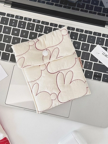 Mini Quilted Cotton Sanitary Napkin Storage Bag Portable Heart Pattern Menstrual Pouch With Snap Button Cute For Women