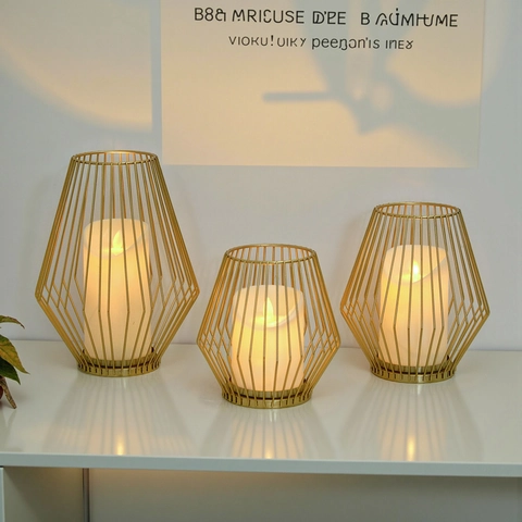 Modern Geometric Metal Candle Holder Iron Wire Lantern Decorative Centerpiece For Home Living Room Wedding Atmosphere Decor Nordic Style