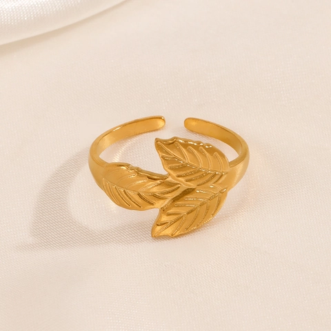 Anillo De Diseño De Hoja De Acero Inoxidable Ajustable Abierto Joyería De Moda Naturaleza Para Mujer