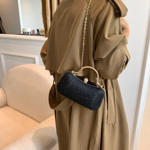 Damen Abendtasche Clutch Glitzer Pailletten Metallgriff Strassverschluss Kettenschultergurt Party Hochzeit