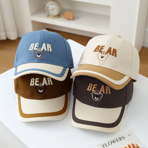 Cappello Da Baseball Per Bambini Cotone Patchwork Protezione Solare Ricamo Orso Cartone Animato Regolabile