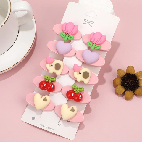 Sweet Hair Clips Plastic Resin Cartoon Heart Tulip Elephant Cherry Cute Duckbill Barrette For Girls Women Fashion