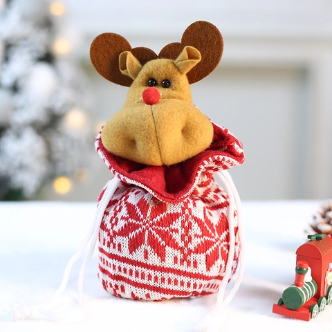 Christmas Gift Bags Knitted Drawstring Candy Pouch Cartoon Santa Snowman Reindeer Bear Holiday Party Favor Festive Decor