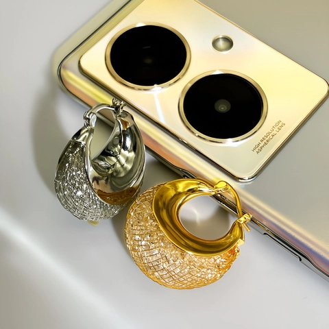 Mesh Gewebte Textur Creolen Messing 18K Vergoldet Geometrischer Modeschmuck Für Damen Elegantes Leichtes Design