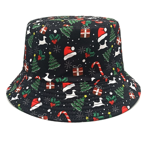 Weihnachten Fischerhut Polyester Wendbar Druck Sonnenschutz Feiertag Party Reise Outdoor Accessoire Für Herren Damen