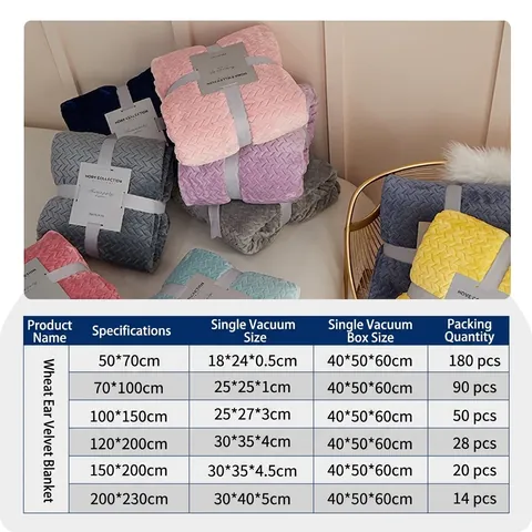 Coral Fleece Blanket Wheat Grain Pattern Thickened Soft Flannel Throw For Sofa Bed Couch Air Conditioning Nap Travel Cozy