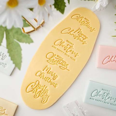 Merry Christmas Acrylic Cookie Stamp Fondant Embosser Cake Decoration Tool Baking DIY Greeting Lettering