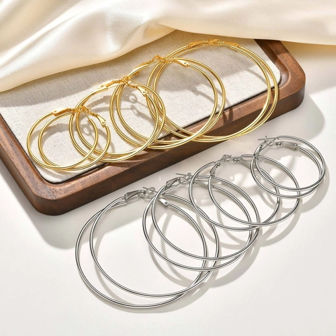Stainless Steel Hoop Earrings Large Circle High Polished Minimalism Punk Statement Jewelry For Women